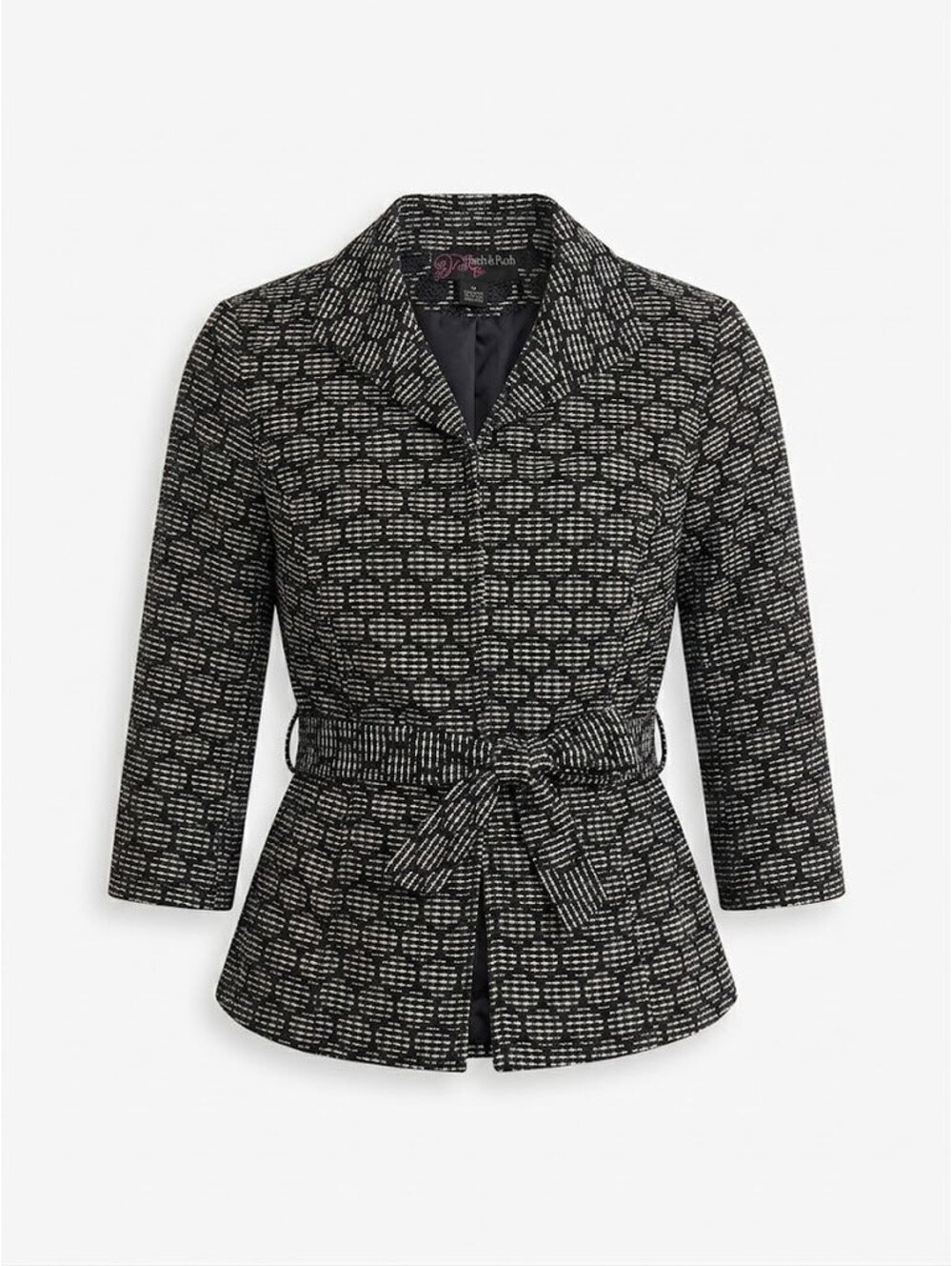 Peck & Peck Textured Belted Blazer Jacket Black White Women’s S Made in USA